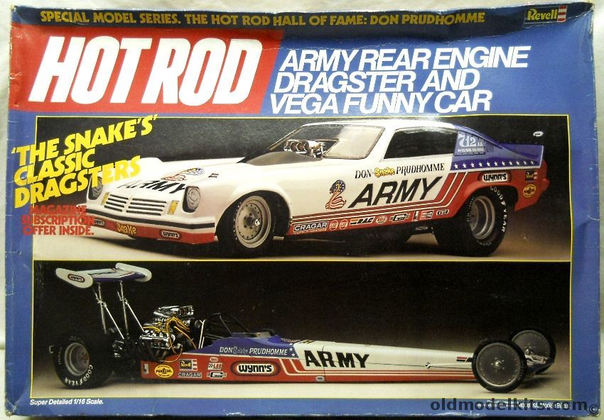 Revell 1/16 Don Prudhomme The Snake Army Rear Engine Dragster and Vega Funny Car, 7464 plastic model kit